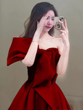 Princess Ball Gown Red Strapless Long Prom Dress HZ1022