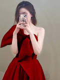 Princess Ball Gown Red Strapless Long Prom Dress HZ1022