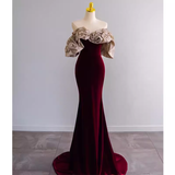 Mermaid Strapless Wine Red Long Prom Dress HZ1022