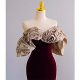 Mermaid Strapless Wine Red Long Prom Dress HZ1022