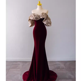 Mermaid Strapless Wine Red Long Prom Dress HZ1022
