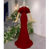 Elegant Mermaid Red Long Prom Dresses Formal Evening Dress HZ1022