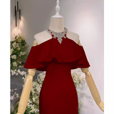 Elegant Mermaid Red Long Prom Dresses Formal Evening Dress HZ1022