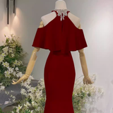 Elegant Mermaid Red Long Prom Dresses Formal Evening Dress HZ1022