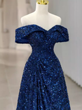 Elegant A line Off The Shoulder Royal Blue Prom Dresses Formal Evening Dress HZ1022
