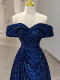 Elegant A line Off The Shoulder Royal Blue Prom Dresses Formal Evening Dress HZ1022