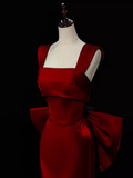 Modest Mermaid Straps Long Sleeveless Red Prom Dresses HZ1022