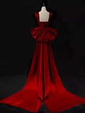 Modest Mermaid Straps Long Sleeveless Red Prom Dresses HZ1022