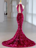 Modest Mermaid Long Sleeveless Sequin Prom Dresses HZ1022