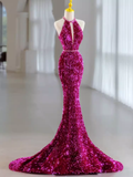 Modest Mermaid Long Sleeveless Sequin Prom Dresses HZ1022