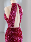 Modest Mermaid Long Sleeveless Sequin Prom Dresses HZ1022