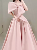 Modest A Line Strapless Long Sleeveless Satin Pink Prom Dresses HZ1022
