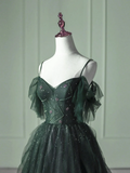 Green Beaded Straps Tulle Layers Long Prom Dress Green Formal Dress HZ1022