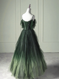 Green Beaded Straps Tulle Layers Long Prom Dress Green Formal Dress HZ1022