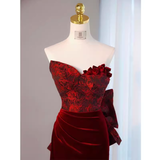 Sexy Sheath Long Senior Burgundy Velvet Prom Dress Formal Dress HZ1022