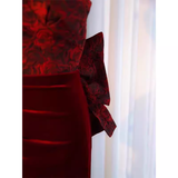Sexy Sheath Long Senior Burgundy Velvet Prom Dress Formal Dress HZ1022