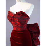 Sexy Sheath Long Senior Burgundy Velvet Prom Dress Formal Dress HZ1022