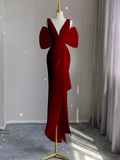 Sexy Sheath V neckline Long Senior Red Prom Dress Formal Dress HZ1022