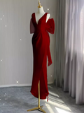 Sexy Sheath V neckline Long Senior Red Prom Dress Formal Dress HZ1022