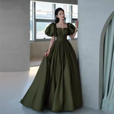 Modest A line Short Sleeves Long Senior Green Prom Dress Formal Dress HZ1022