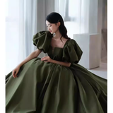Modest A line Short Sleeves Long Senior Green Prom Dress Formal Dress HZ1022