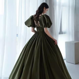 Modest A line Short Sleeves Long Senior Green Prom Dress Formal Dress HZ1022
