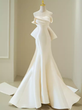 Vintage Mermaid Strapless Long White Satin Wedding Dresses With Bowknot HZ1022
