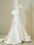 Vintage Mermaid Strapless Long White Satin Wedding Dresses With Bowknot HZ1022