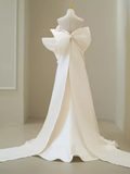 Vintage Mermaid Strapless Long White Satin Wedding Dresses With Bowknot HZ1022