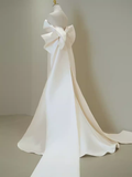 Vintage Mermaid Strapless Long White Satin Wedding Dresses With Bowknot HZ1022
