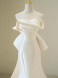 Vintage Mermaid Strapless Long White Satin Wedding Dresses With Bowknot HZ1022