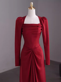 Simple Sheath Long Sleeves Red Prom Dress Evening Dress HZ1022