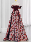 Beautiful A line Off The Shoulder Long Floral Prom Dress HZ1022
