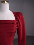Simple Sheath Long Sleeves Red Prom Dress Evening Dress HZ1022