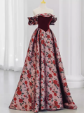Beautiful A line Off The Shoulder Long Floral Prom Dress HZ1022