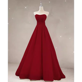 Simple A line Strapless Long Red Prom Dress Evening Dress HZ1022