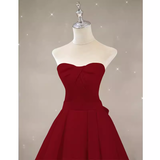 Simple A line Strapless Long Red Prom Dress Evening Dress HZ1022