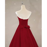 Simple A line Strapless Long Red Prom Dress Evening Dress HZ1022