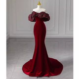 Beautiful Mermaid Off The Shoulder Long Red Prom Dress HZ1022
