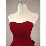 Simple A line Strapless Long Red Prom Dress Evening Dress HZ1022