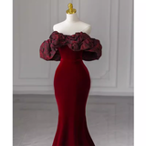 Beautiful Mermaid Off The Shoulder Long Red Prom Dress HZ1022