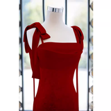 Simple A line Straps Long Red Prom Dress Evening Dress HZ1022