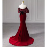 Beautiful Mermaid Off The Shoulder Long Red Prom Dress HZ1022