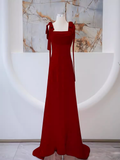Simple A line Straps Long Red Prom Dress Evening Dress HZ1022
