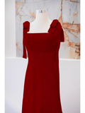 Simple A line Straps Long Red Prom Dress Evening Dress HZ1022