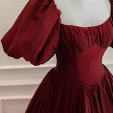 Beautiful Ball Gown Square Neckline Satin Long Burgundy Prom Dress HZ1022