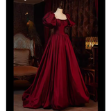 Beautiful Ball Gown Square Neckline Satin Long Burgundy Prom Dress HZ1022