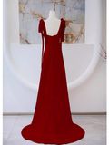 Simple A line Straps Long Red Prom Dress Evening Dress HZ1022
