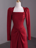 Simple Sheath Long Sleeves Red Prom Dress Evening Dress HZ1022