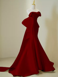 Simple Mermaid Strapless Long Red Prom Dress Evening Dress HZ1022